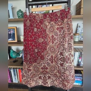 Banana Republic Paisley Red and Cream Silk Skirt, Size 6